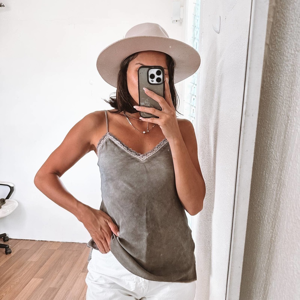 Morrison Grey Silk Lace Trim Tank Top Size Small - Picture 2 of 10